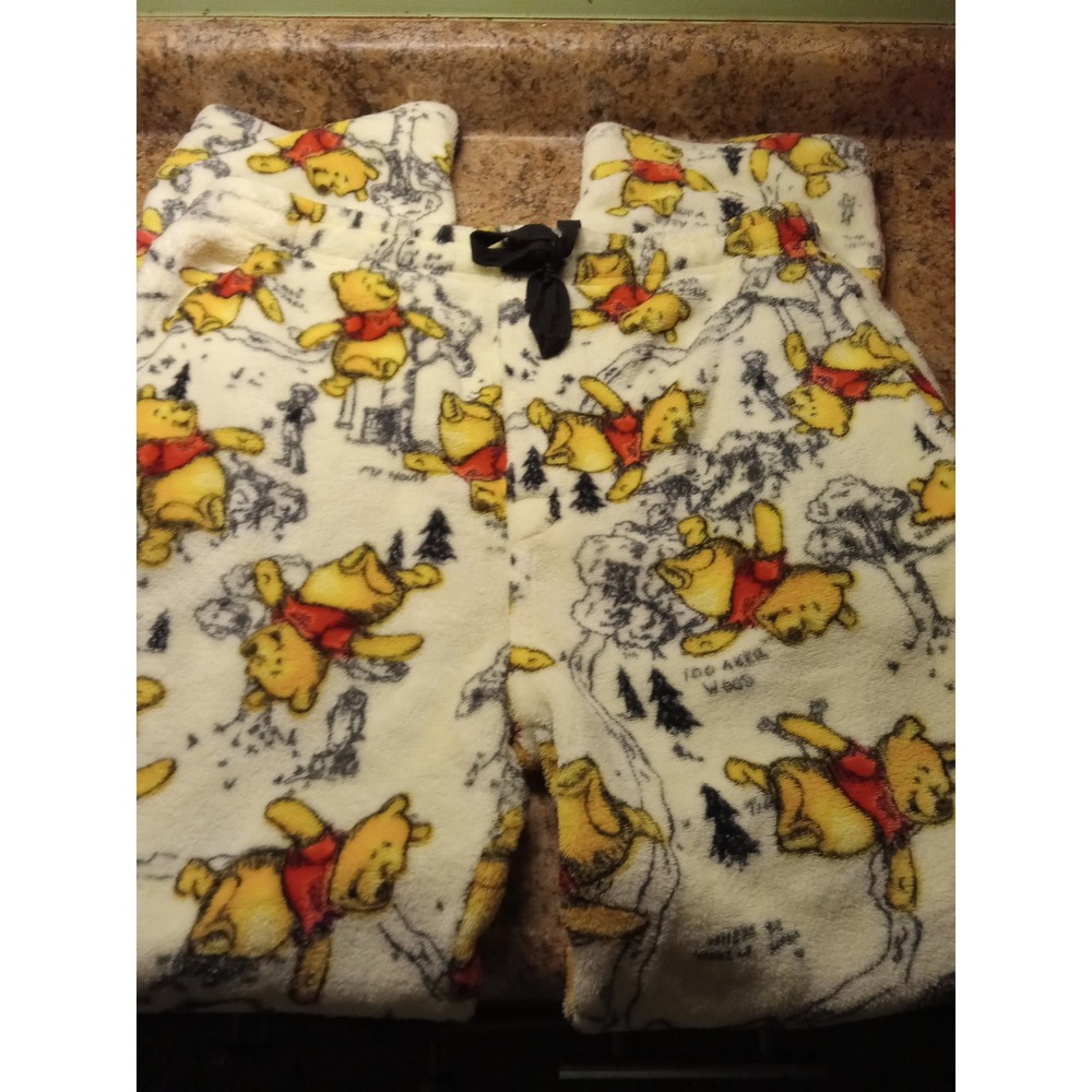 Disney Winnie the Pooh Fleece Pajama Pants Cream Yellow 100 Acre Wood Large